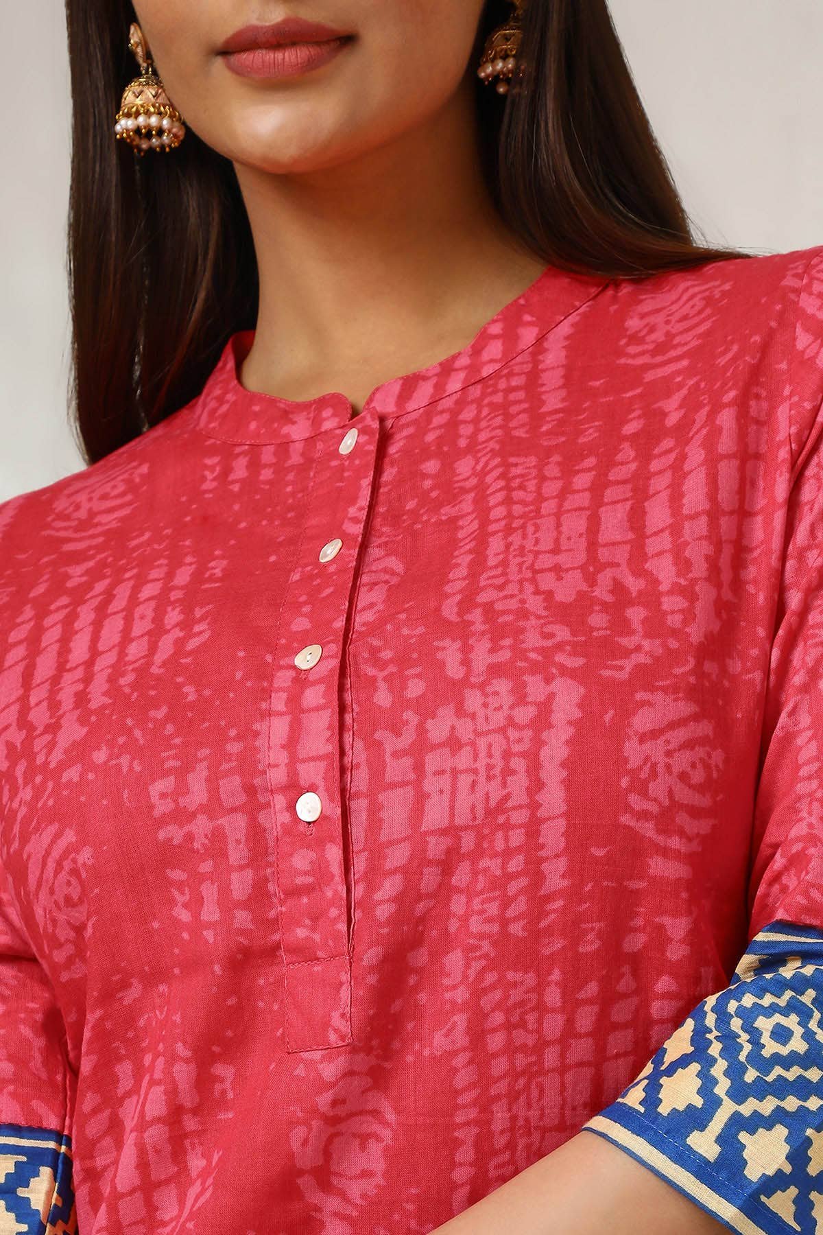 Fuchsia Cotton Blend Abstract Print Kurta - Image 2
